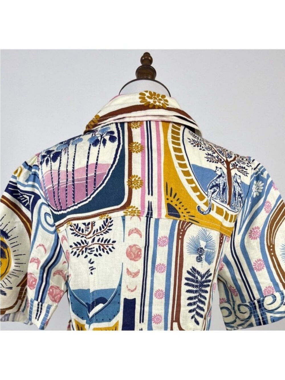 FARM Rio Multicolor Printed Belted Shirt Mini Dress - Blue, Pink, White, Gold - Picture 13 of 15